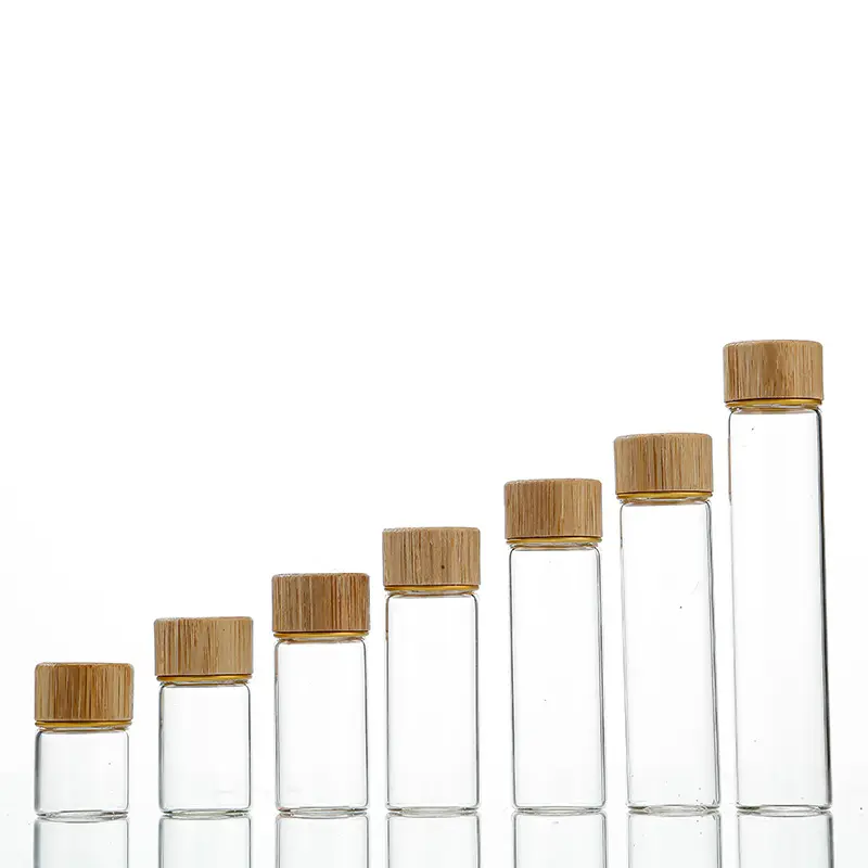 Botella de borosilicato de 22mm con cubierta de grano de madera, frasco de tubo de vidrio para flor seca, 20ml, 30ml, 50ml