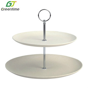Wholesale Party Afternoon Tea Cuocake Tools Bamboo Fiber Ce <strong>2</strong> <strong>Tier</strong> Dessert Cake Tools White Cake <strong>Stand</strong> - Product Image 3