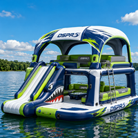 Radeau gonflable coloré à motif vague avec décalcomanie requin, barge de fête à 2 niveaux avec logo pour le plaisir en eau libre