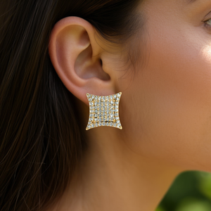 Pendientes geométricos chapados en oro con pedrería de cristal para mujer, joyería de moda para fiesta, diseño moderno - Product Image 2