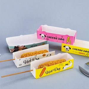 Wholesale custom printed biodegradable paper hot dog packaging Korean corn dog fast food take away box with stick hole