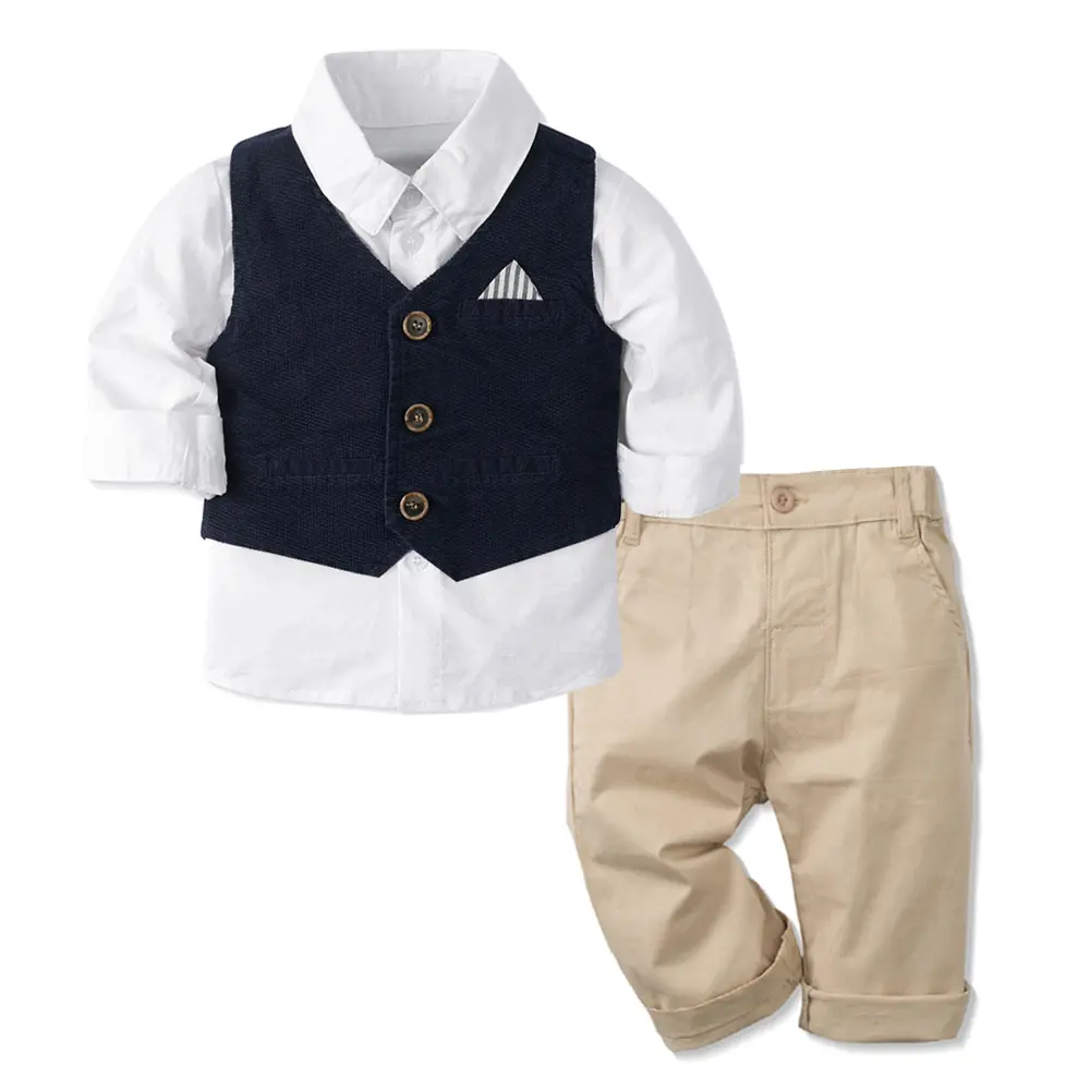 Ensemble chemise et pantalon pour enfant, vêtements pour bébés garçons, chemises à couleurs unies, décontractées, vente en gros, vêtements pour enfant, 10 pièces