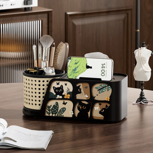 Boîte à mouchoirs Black Cat avec compartiment de rangement pour cosmétiques, pour bureau et chambre à coucher - Product Image 4