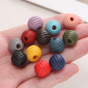 ลูกปัดเกลียวทรงกลมขนาดเล็ก ไม้ย้อมสี DIY อุปกรณ์เครื่องประดับ สีมาการอง วัสดุงานฝีมือสำหรับเด็ก - Product Image 3