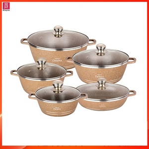 Voorraad <span class=keywords><strong>Dessini</strong></span> 10 Stuks Gegoten Aluminium Keramische Marmeren Kookgerei <span class=keywords><strong>Set</strong></span> Met Spriale Bodem - Product Image 2