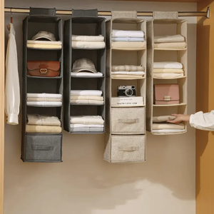 Nueva actualización, organizador de armario de tela no tejida plegable, estantes de almacenamiento colgantes para el hogar con Metal para zapatos y ropa - Product Image 1