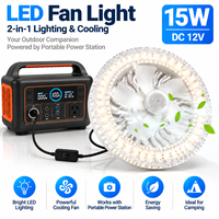 Ventilateur de camping portable à LED, lampe 15W à économie d'énergie avec connexion CC pour camping-car, voyage, urgence, utilisation en extérieur