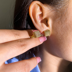 Pendientes de Circonita con Incrustaciones de Diamantes de Imitación en Forma de Cubo, Hipoalergénicos, Chapados en Oro de 18K, para Mujer, Venta al por Mayor - Product Image 5
