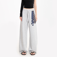 Pantalon large gris clair Y2K, doux, confortable, fluide, rayé bleu-gris, motif patte d'animal, été, ODM, décontracté, quotidien, vente en gros