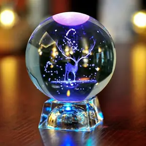 New items Crystal ball solid glass ball laser carved ball with led light customized image