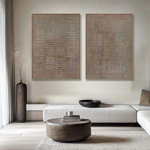 हस्तनिर्मित कैनवास बेज वाबी साबी दीवार कला सेट 2 तटस्थ जापानी शैली पृथ्वी टोन पेंटिंग घर सजावट - Product Image 4