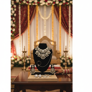 Royal White Alloy Ethnic Pearl Kundan Bridal <b>Set</b> Heavy <b>Gold</b>-Plated Choker Premium Handcrafted Engagement Wedding Anniversary - Product Image 3