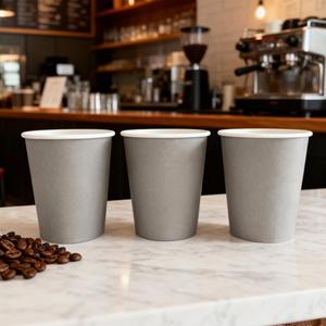 Gobelets en papier jetables personnalisés de 8 oz à paroi simple pour café et expresso, couleur grise, avec votre propre logo, fabriqués par - Product Image 1