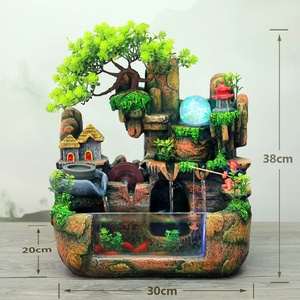 Fontaine de fonction de cascade d'intérieur de méditation Zen fontaine de table de résine de ruisseau de rocaille de Fengshui avec l'aquarium - Product Image 3
