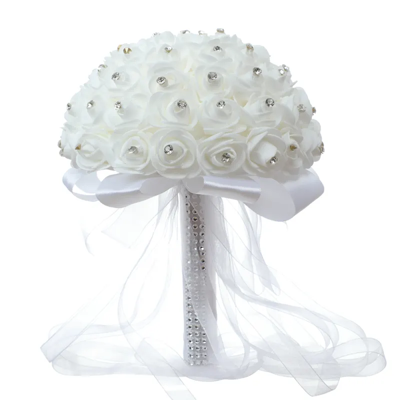 Bouquet da sposa Crystal Pearl rose di seta Bridal Bridesmaid Wedding Hand Bouquet fiori finti artificiali