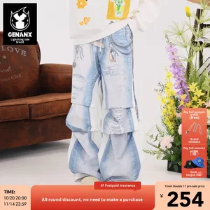 Genanx <span class=keywords><strong>Lightning</strong></span> Quần jean cạp lửng thoáng khí cho động vật mùa thu 2025 thương hiệu hợp thời trang Wang lujie phong cách tương tự - Product Image 3