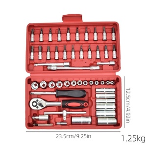 Jeu de clés à cliquet en acier au carbone 46 pièces, 1/4" CR-V, kit de réparation automobile, mécanique, étui souple, OEM - Product Image 4