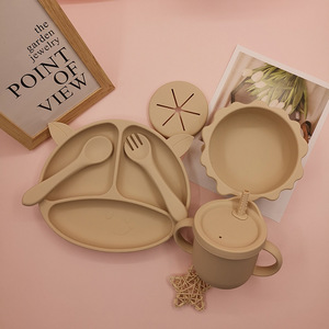 Prodotti per lo Svezzamento dei Bambini, Set di Stoviglie in Silicone con Piatto, Ciotola, Cucchiaio e Forchetta, Set per l'Alimentazione dei Neonati e Bambini - Product Image 2