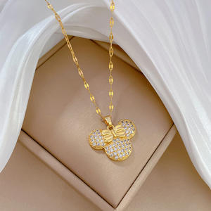 สร้อยคอจี้รูปหนูประดับเพชรเต็มตัว ชุบทอง ดีไซน์เรียบง่ายน่ารัก สำหรับผู้หญิง ทำจากไทเทเนียมสตีล ของขวัญสำหรับสาวๆ ขายส่ง - Product Image 4