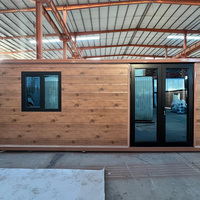 Maison conteneur extensible à double aile de 20 pieds, préfabriquée, modulaire, mobile, avec extérieur imitation bois, petite maison extensible pour habitation