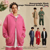 Venta al por mayor de ropa de calle unisex, sudadera de gran tamaño 355GSM, sudadera con cremallera completa, Sudadera con capucha con cremallera y lavado ácido, logotipo personalizado, Sudadera con capucha para mujer