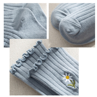 Chaussettes d'été en polyester et coton de haute qualité pour filles, avec bordure élégante et fleur brodée à double fil