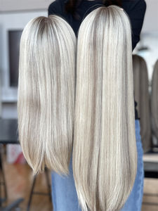 Venta caliente pelo europeo HD encaje superior Sheitel judío Kosher peluca rubia destaca Color listo para enviar - Product Image 5