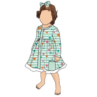 Gaun Anak Perempuan Little Glow Kids Desain Baru Modis Lengan Panjang Lucu Bermotif Kerah O Kancing Depan untuk Bayi Perempuan