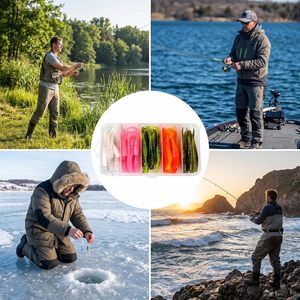 Set de 60/65 piezas de accesorios para pesca: señuelos blandos, gusanos, cabezas de jig y kit de aparejos en caja. - Product Image 4