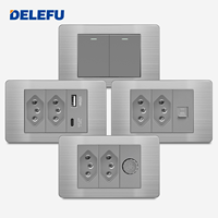 DELEFU Enchufe USB de Acero Inoxidable Gris Duradero Tipo 10A/20A Modelo Brasileño 118 con Carga Rápida Tipo-C de 20W