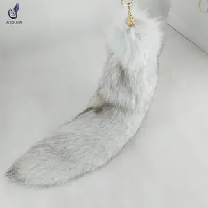 ALICEFUR Wholesale Natural Fox Tail Key Chain Blue Fox Fur Tail Keychain