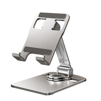 Support de téléphone portable universel de bureau avec logo laser gratuit, pliable, rotatif à 360°, en alliage d'aluminium métallique, pour tablette PC de 4 à 7 pouces