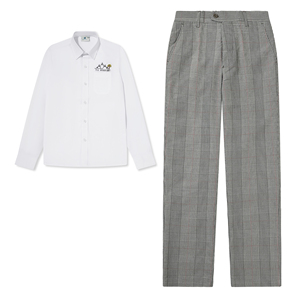 <strong>White</strong> Long Sleeve Shirt and Gray Plaid Pants School Uniform for Boys and Girls Student Wear Spring School Clothes Set - Product Image 1