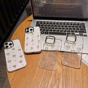 เคสโทรศัพท์ที่เหมาะสำหรับ iPhone 17 Pro Max, เรซิ่นกลิตเตอร์, โบว์ทองเรียบง่ายและรูปหัวใจ, เคสโทรศัพท์กันกระแทกแบบนุ่ม - Product Image 2