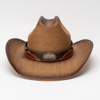Chapeau de cowboy en paille de papier, style américain, façon cow-boy, à large bord façonnable, avec cornes, pour homme