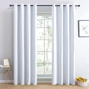 White Blackout Curtains Light Blocking Window Draperies for Bedroom, Basic Blackout Window White Curtains With Grommet