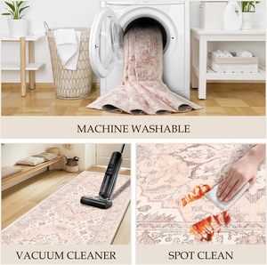 Tapis d'intérieur modernes en polyester, motif floral vintage rose et gris, doux, rectangulaire, antidérapant, résistant aux poils d'animaux, pour salon - Product Image 4