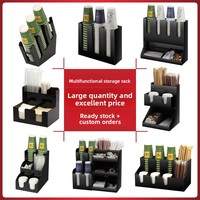 Support de verres en gros, porte-verres à vin en acrylique noir, distributeur de mouchoirs et de pailles, accessoire de comptoir de bar, en stock pour les salons de thé