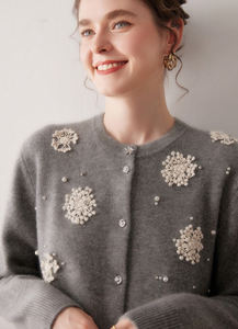 Cárdigan de Cachemir 100% Tejido, Nuevo Modelo Otoño 2025, Venta al Por Mayor Personalizada, Suéter de Cachemir con Cuello Redondo para <span class=keywords><strong>Mujer</strong></span> - Product Image 5