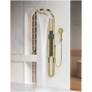 Grifos termostáticos negros mate Montaje en pared Panel de <span class=keywords><strong>ducha</strong></span> de lluvia Función de pausa para hoteles suaves Villas Apartamentos Hecho Latón duradero - Product Image 1