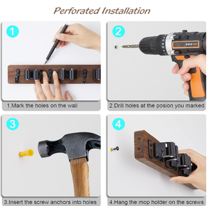 Portaoggetti da Parete <span class=keywords><strong>in</strong></span> <span class=keywords><strong>Legno</strong></span> FSC per Lavanderia e Cucina, Organizzatore per Attrezzi da Giardino, Supporto per Scope e Mop - Product Image 6