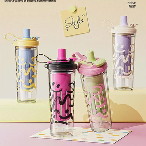 Vaso de PC de doble compartimento de gran capacidad con separación de té y pajita, para bebidas frías, jugos de frutas y agua, ideal para primavera/verano, con diseño atractivo y para oficina. - Product Image 2