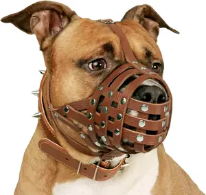 Luxury Custom Breathable Anti-bite Adjustable Leather Basket Dog Muzzle