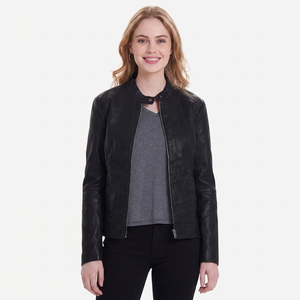 New 2026 <b>Women</b> leather <b>jacket</b> fashionable cropped length with smooth zip and sharp collar <b>Women's</b> <b>Jackets</b> - Product Image 3