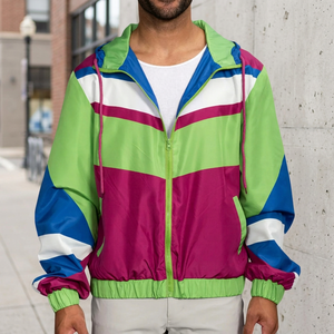 Chaqueta Cortavientos Impermeable Delgada de Estilo Retro, Unisex, Diseño de los 80s-90s, Chaqueta Informal con Parches Coloridos para Exteriores - Product Image 3