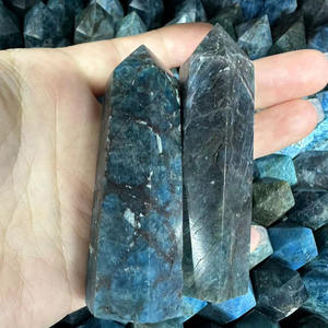 Großhandel natürliche Reiki Edelstein Zauberstäbe geschnitzte Heil kristall Quarz blau Apatit Punkte Halbe del stein Handwerk als Geschenk - Product Image 4