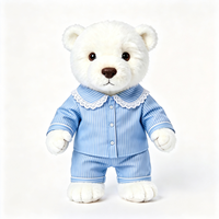 Peluche d'ours blanc super douce et moelleuse Kawaii, vêtements de nuit rayés avec col en dentelle bleu clair, pour cadeau, jouet en peluche