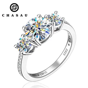 Latest Design Promocional 8mm 2 Carat moissanite 925 Sterling Silver Três Pedra Anel de casamento para as mulheres