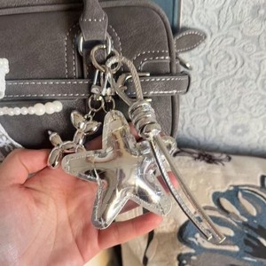 Porte-clés créatif polyvalent et tendance en alliage argenté, motif chien ballon pentagramme, avec sac en corde tressée, série <span class=keywords><strong>Miu</strong></span> - Product Image 4