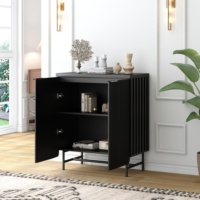 Entrepôt américain en stock Armoire de buffet d'appoint noire de 32 pouces, étagères d'armoire de rangement de buffet de cuisine pour petit espace avec rangement